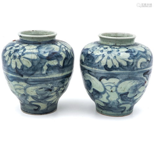 A Pair of Blue and White Jars