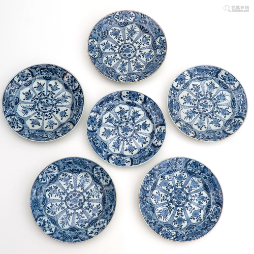 A Series of 6 Blue and White Plates