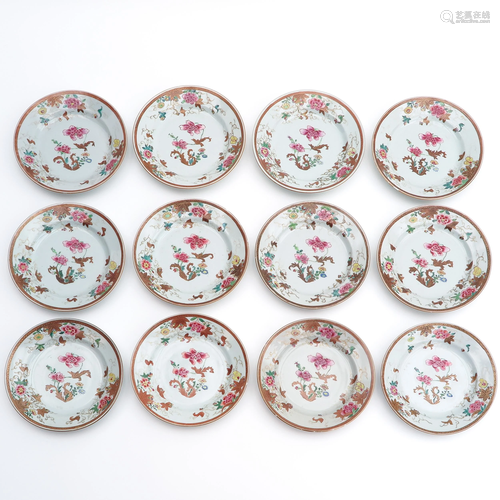 A Series of 12 Famille Rose Plates