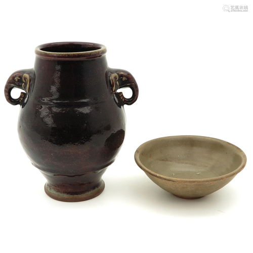 A Chinese Stoneware Vase and Bowl