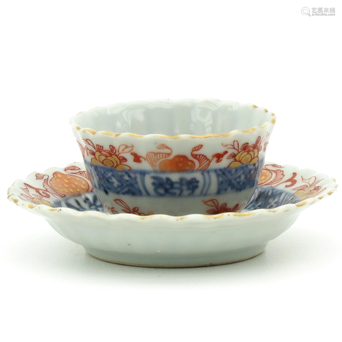 An Iron Red and Blue Cup and Saucer