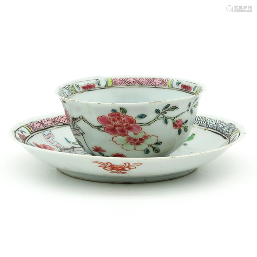 A Famille Rose Cup and Saucer