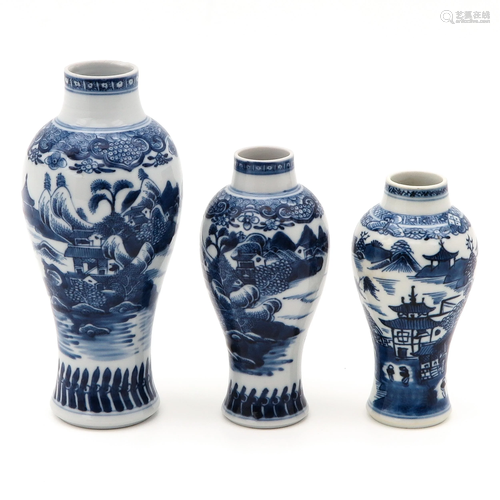 A Collection of 3 Garniture Vases