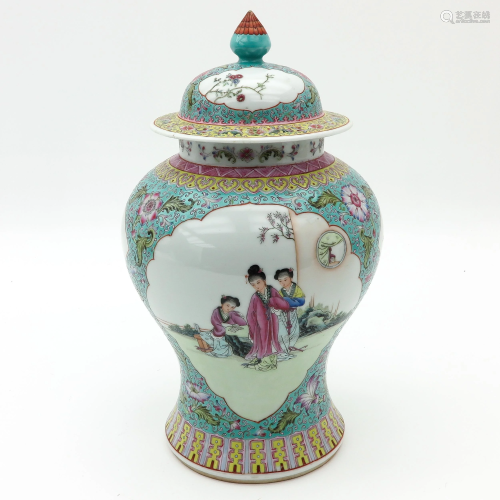 A Famille Rose Temple Jar with Cover