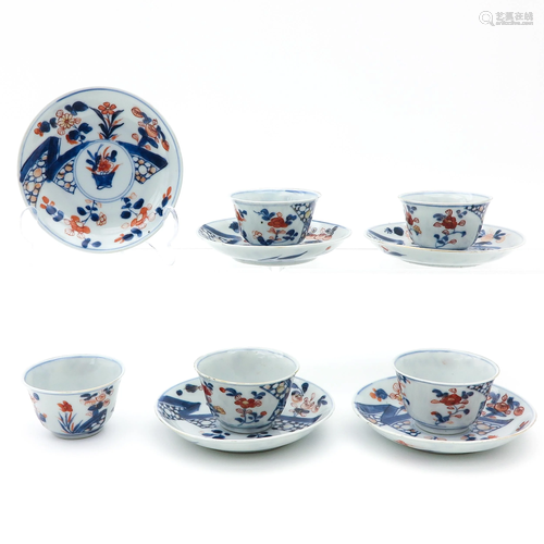 5 Imari Cups and Saucers