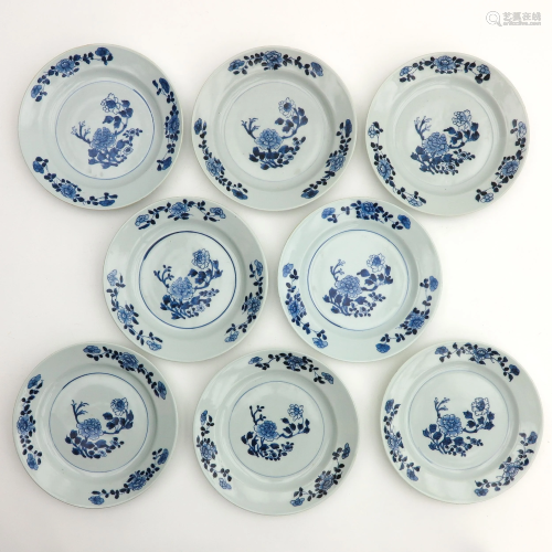 A Series of 8 Blue and White Plates