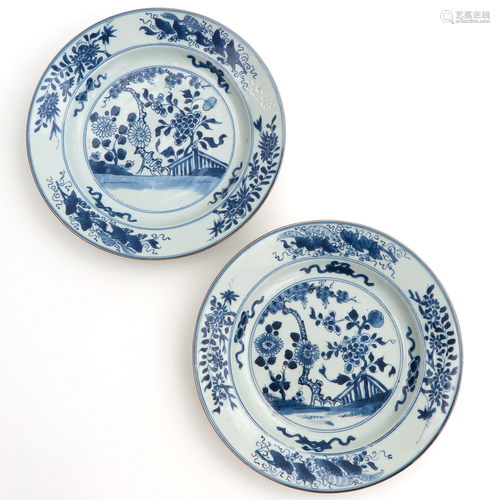 2 Blue and White Plates