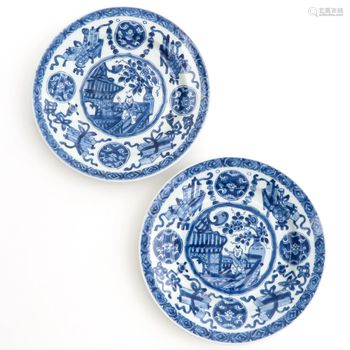 A Pair of Blue and White Plates