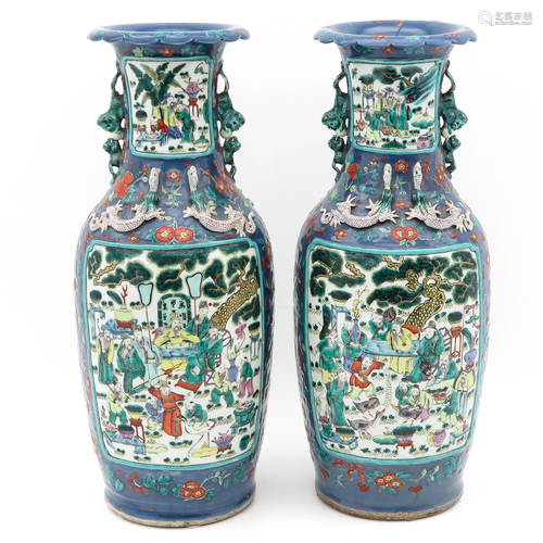 A Pair of Polychrome Vases