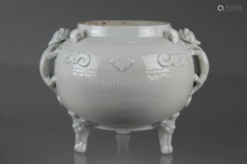 18th C, Chinese Blanc de Chine Tripod Censer