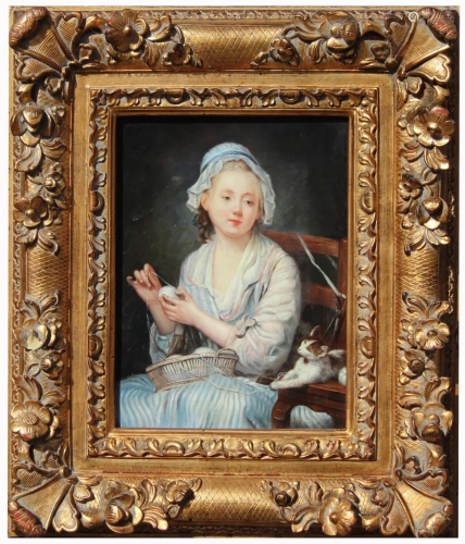 American School, Painting of Woman with Kitten