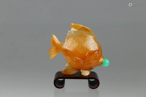 Chinese Carved Carnelian 'Fish' Snuff Bottle