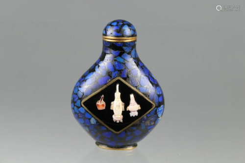 Unusual Chinese Lapis Inlaid Snuff Bottle