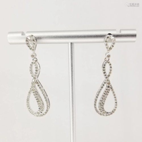 14K White Gold & Diamond Hoop Earrings