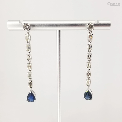 14K White Gold Sapphire & Diamond Drop Earrings