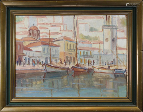 European School, Painting of a Harbor Scene