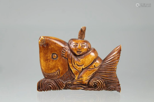 Carved Figural Snuff Bottle, Figure on Whale