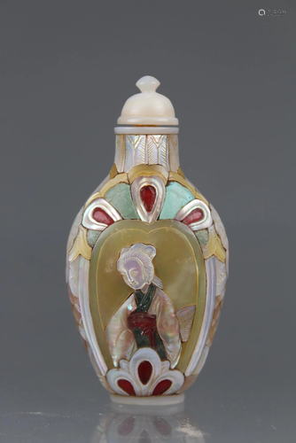 Chinese, Mother of Pearl Snuff Bottle. Signed