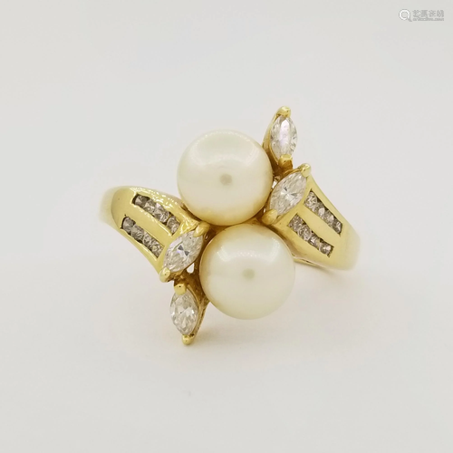 14k Gold & CZ Pearl Ring