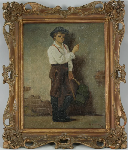 Antique Painting of a Young Man, Signed