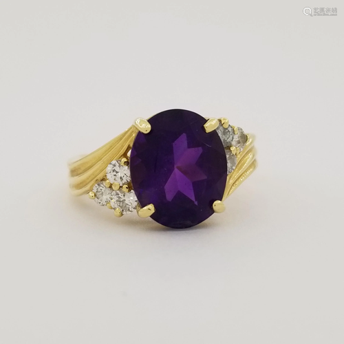 14k Gold Amethyst & Diamond Ring