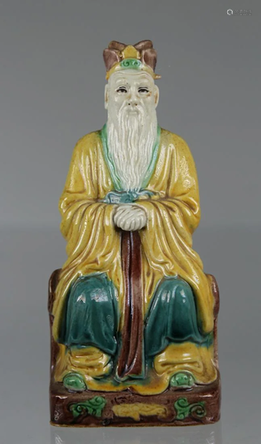 Chinese, Multi-Colored Glazed Seated Scholar