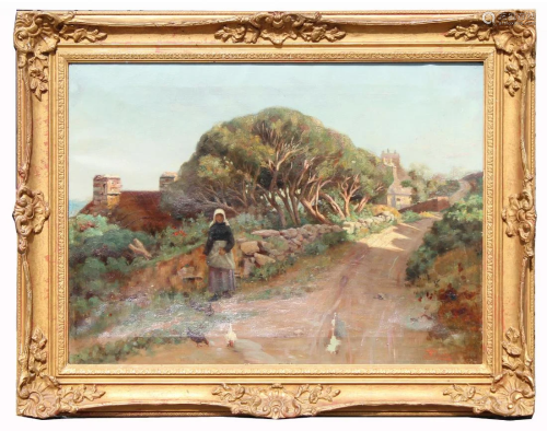 Swinnerton, 19th C. Painting of a Woman on Pathway