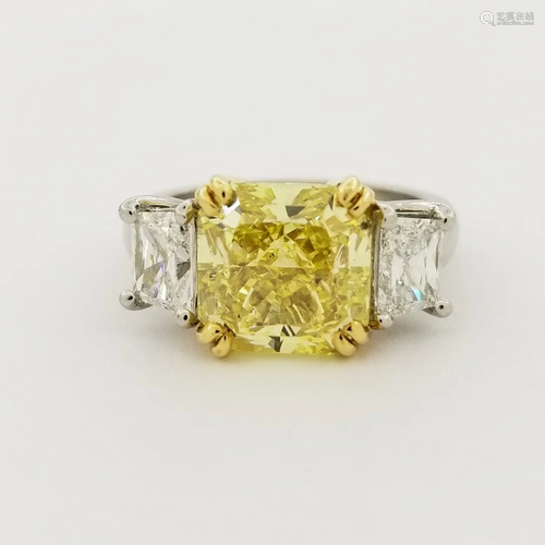 4ct Fancy Intense Yellow Diamond & Platinum Ring