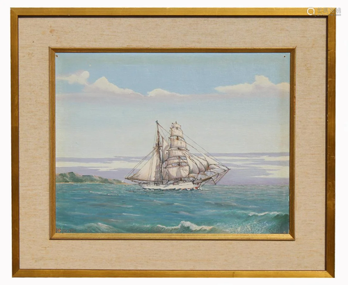 Signed, 1952 Nautical Scene Near the Coast