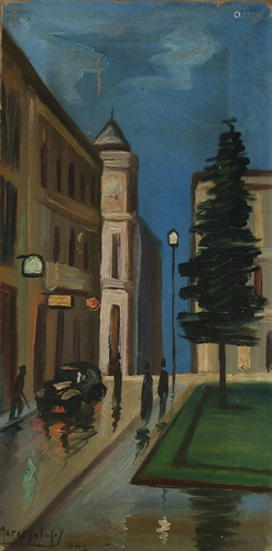 Signed, 1942 Street Scene with Figures