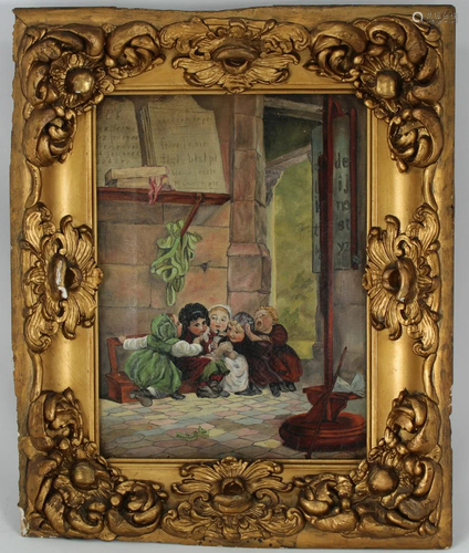 Antique Painting of Young Children at School