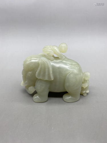 Qinghetian white jade boy washing elephant