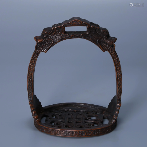 Qing Dynasty Dragon Head Engraved Copper Stirrups