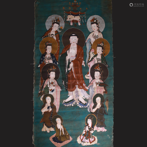 Painted Buddha Statue on Silk in Qing Dynasty