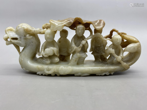 Ming Hetian White Jade Dragon Boat Decoration with