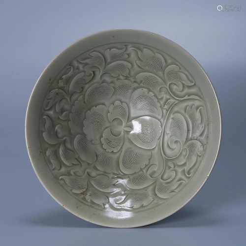 Large bowl with carved celadon peony pattern from