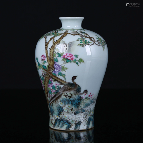 Qing Dynasty famille rose flower and bird pattern plum