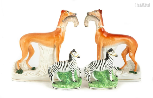 Pair of Staffordshire Whippets & Pair of Staffordshire