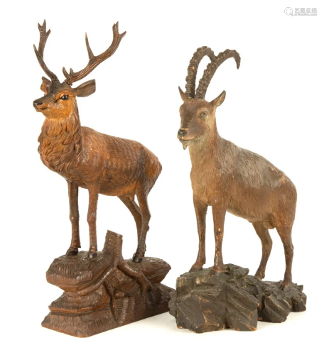 Carved Black Forest Stag & Mountain Ram