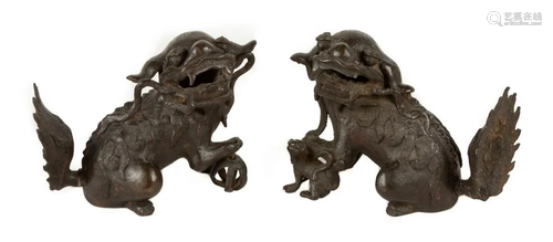 Pair of Chinese Ming Bronze Foo Dogs