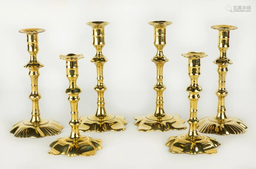 Three Pairs of Queen Anne Brass Candlesticks