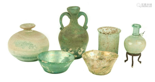 Group of 6 Roman Glass Objects