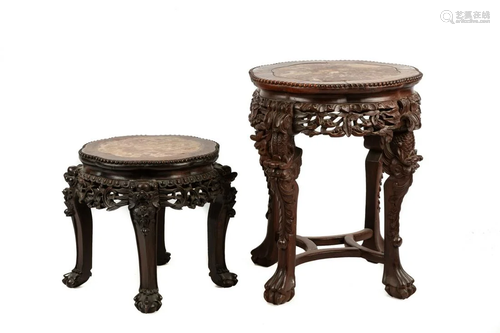 Two Chinese Carved Hardwood Stands