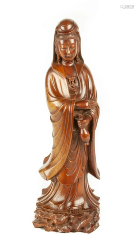 Japanese Carved Hardwood Standing Kwan Yin