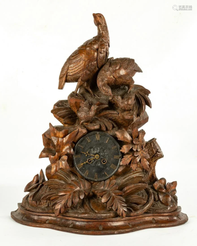 Carved Hunter's Black Forest Shelf Clock