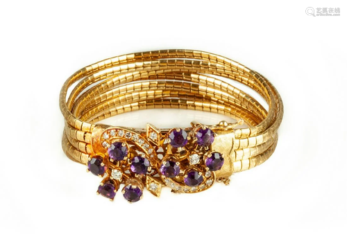 18K Yellow Gold and Amethyst Multi Strand Bracelet