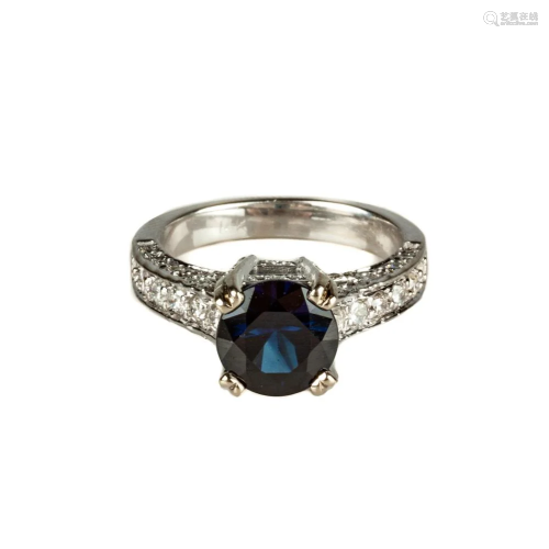 14K White Gold and Natural Blue Sapphire Ring