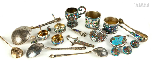 Group of Russian Enameled Sterling Silver Items