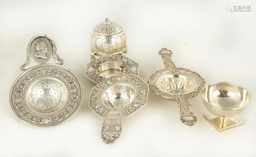 Sterling Silver Tea Strainers and Master Salt