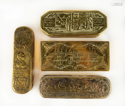 Four Early Dutch Engraved Tobacco Boxes